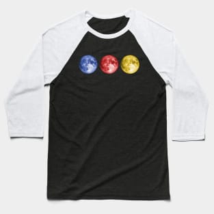 Moon in triplicate - moon photo in blue, red, and yellow Baseball T-Shirt